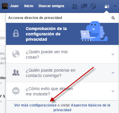 Acceso a la configuración de Facebook
