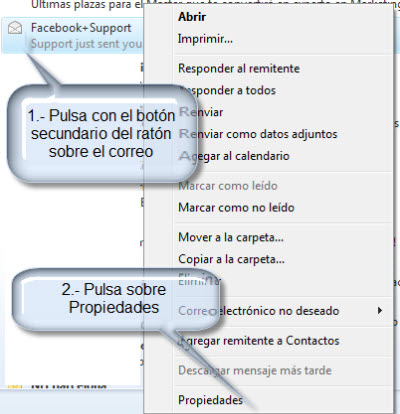 Como ver las propiedades de un mensaje