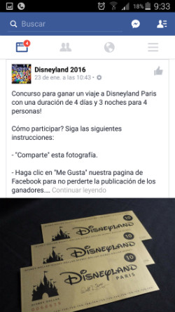 Sorteo de entradas para DisneyLand París en Facebook