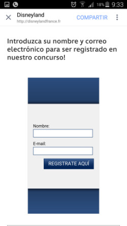 Formulario phishing de registro en el sorteo