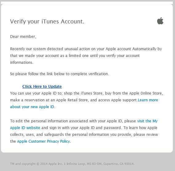 Correo phishing de iTunes